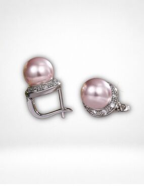 Blush Pearl Leverback Earrings CZ Accent Silver Tone Elegant Pearl Drop Earrings